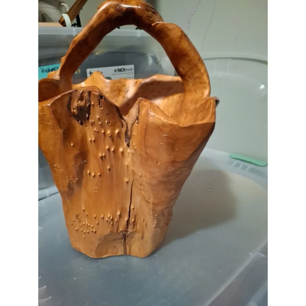 Hand Carved Burl Root Wood Vintage Large Basket 9